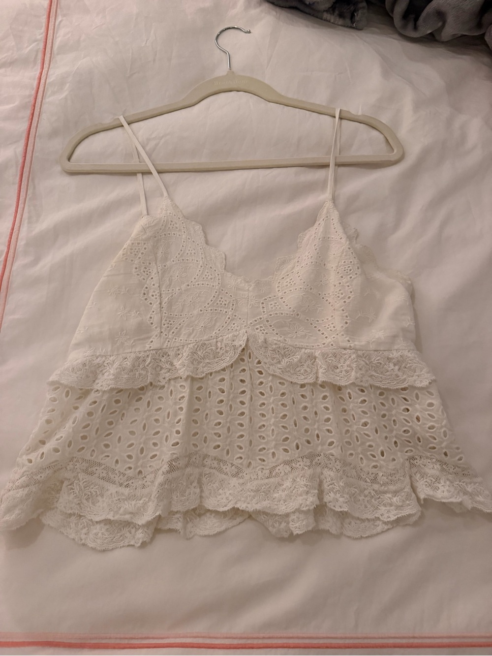 LoveShackFancy White Eyelet Lace Ruffle Cami